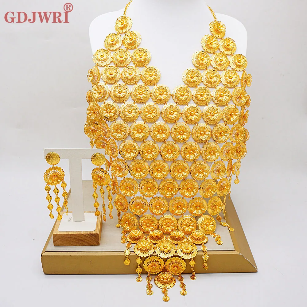 

Dubai Gold Color Round Geometry Jewelry Set Africa Pendant Necklace Ring Earrings Arab Ethiopian Bride Wedding Party Gifts