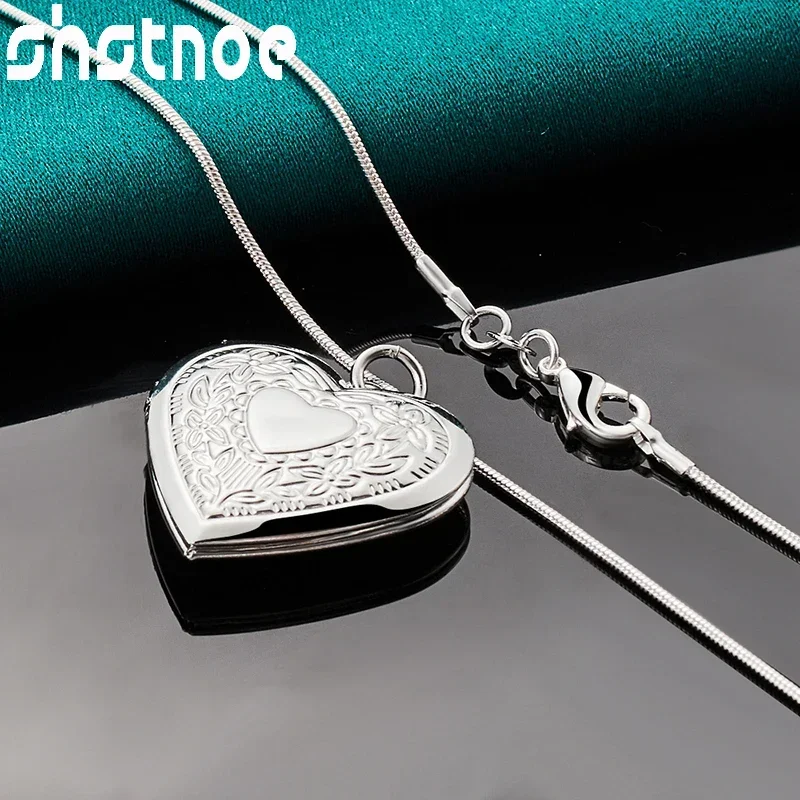 SHSTONE collana in argento Sterling 925 con motivo a cuore ciondolo con cornice per foto collane a catena da 16-30 pollici gioielli per feste di matrimonio da donna