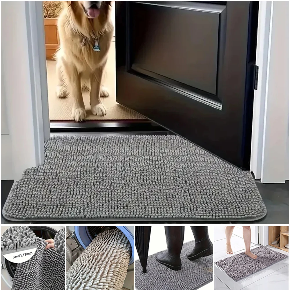 1pc Pet Chenille Bathroom Doorway Absorbent Floor Mats Bathroom Foot Mats and Toilet Non-Slip Entry Entry Home Machine Washable