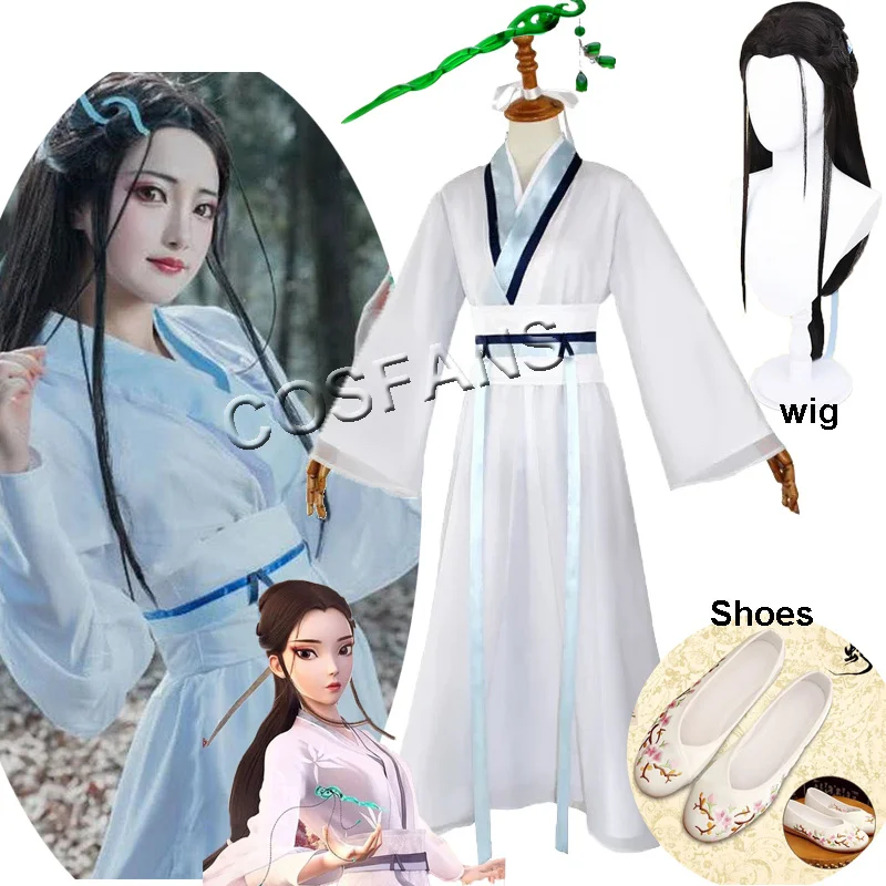 

Anime White Snake Cosplay Costumes Cos Chinese Love Story Bai SuZhen Cos halloween costume for men women adult Wig shoes Hairpin