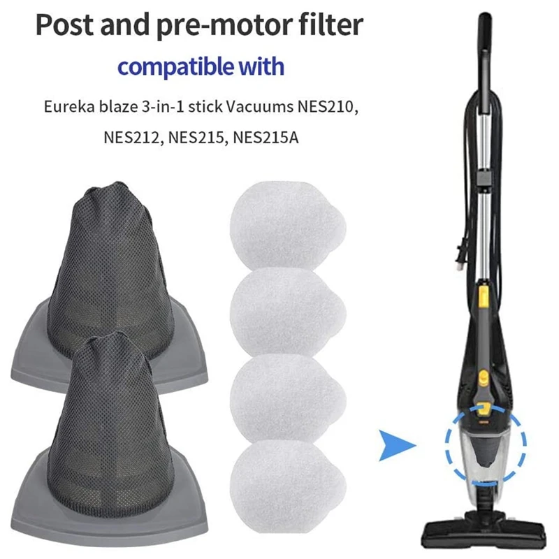 4 Set Replacement Filter For Eureka NES215A NES210 3-In-1 Stick Vacuums, Compare To Part N0101 & N0102