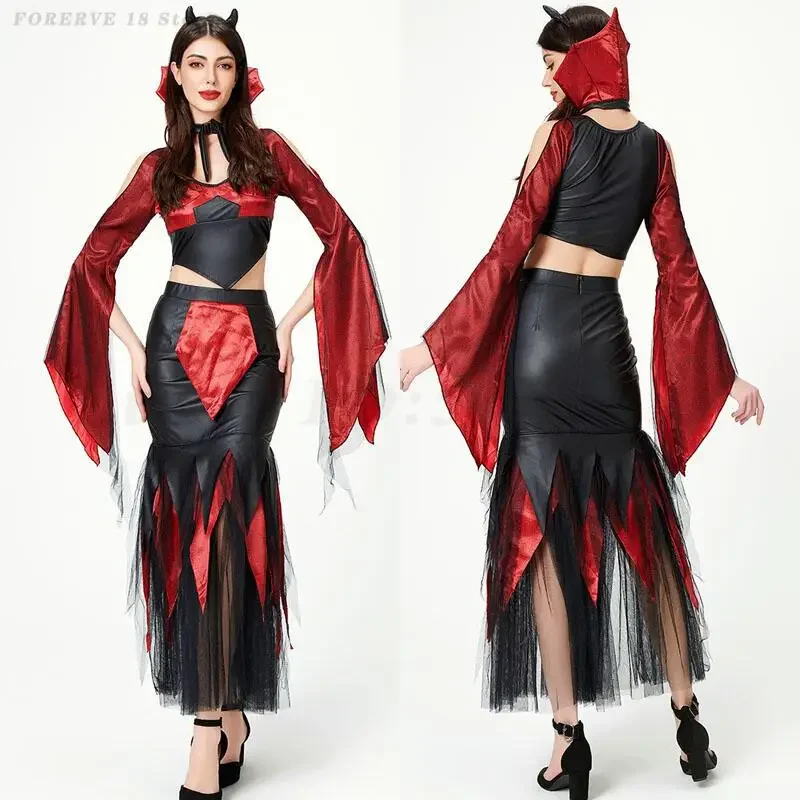 

Vampire Performance Clothing Halloween Carnival Party Queen Cosplay Costume Fancy Outfit Sexy Long Sleeved Top Fish Tail Skirt