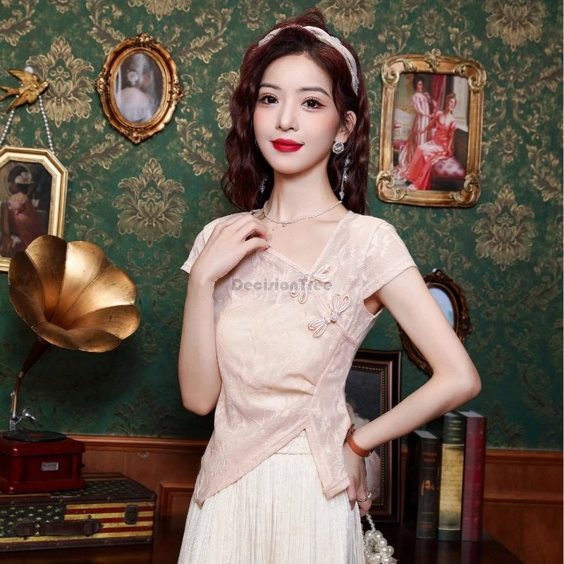 2025 chinese style classical fashionable qipao top trendy design sense irregular chiffon blouse elegant lady party versatile top