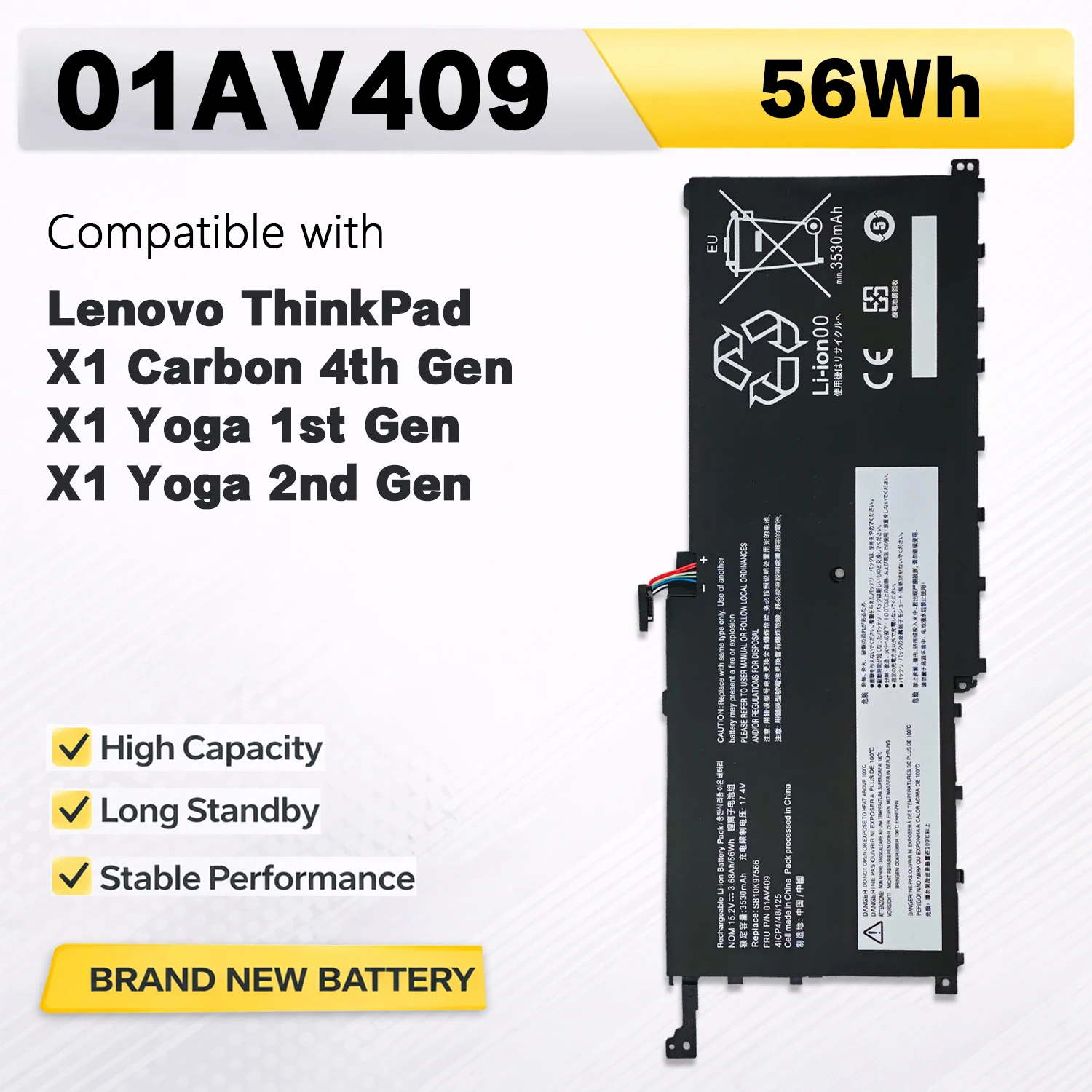 

Аккумулятор PowerHub 01AV409 00HW028 01AV440 для Lenovo ThinkPad X1 Carbon 4-го поколения, Yoga 1-го и 2-го поколения, тип 20JD 20JE 20JF 20JG 20FQ 20FR
