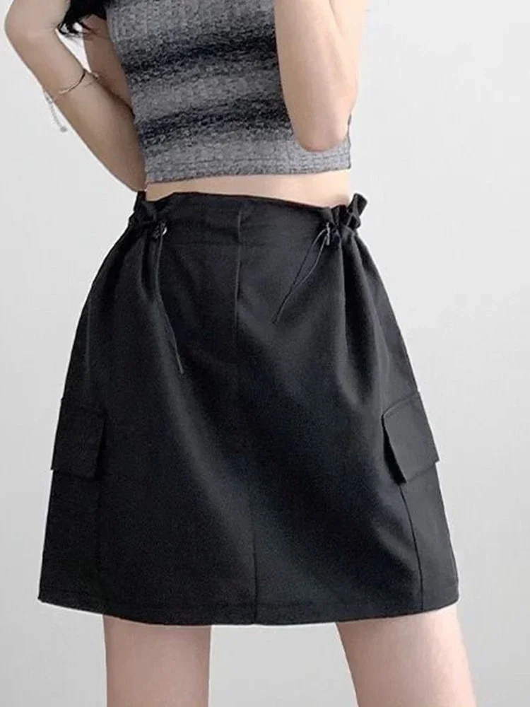 Mulheres y2k saias de carga vintage cintura alta casual streetwear mini saias retro americano bolsos sólidos feminino saias sexy novo 2025