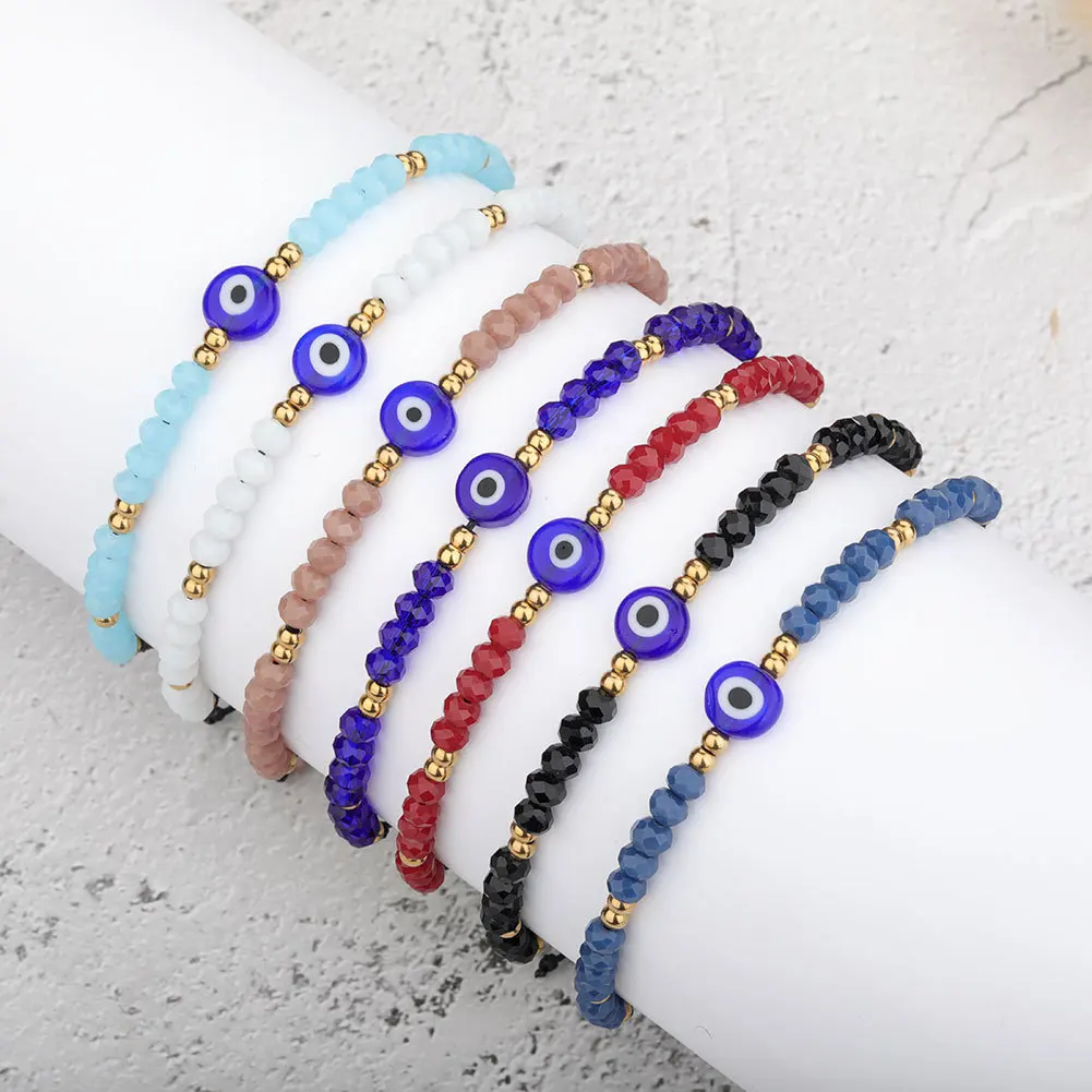 New Handmade Woven Evil Eye Bracelets for Women Men Vintage Glass Small Beads Chains Lucky Couple adjustable Bracelets Jewelry