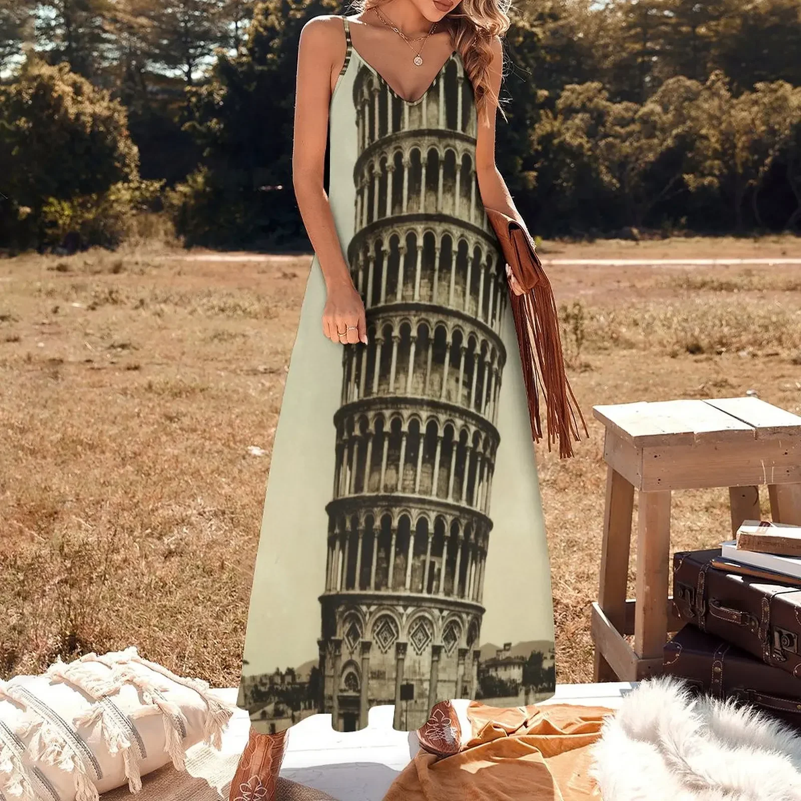 Vintage Leaning Tower of Pisa Photograph (1900) Sleeveless Dress evening dress birthday dress for women