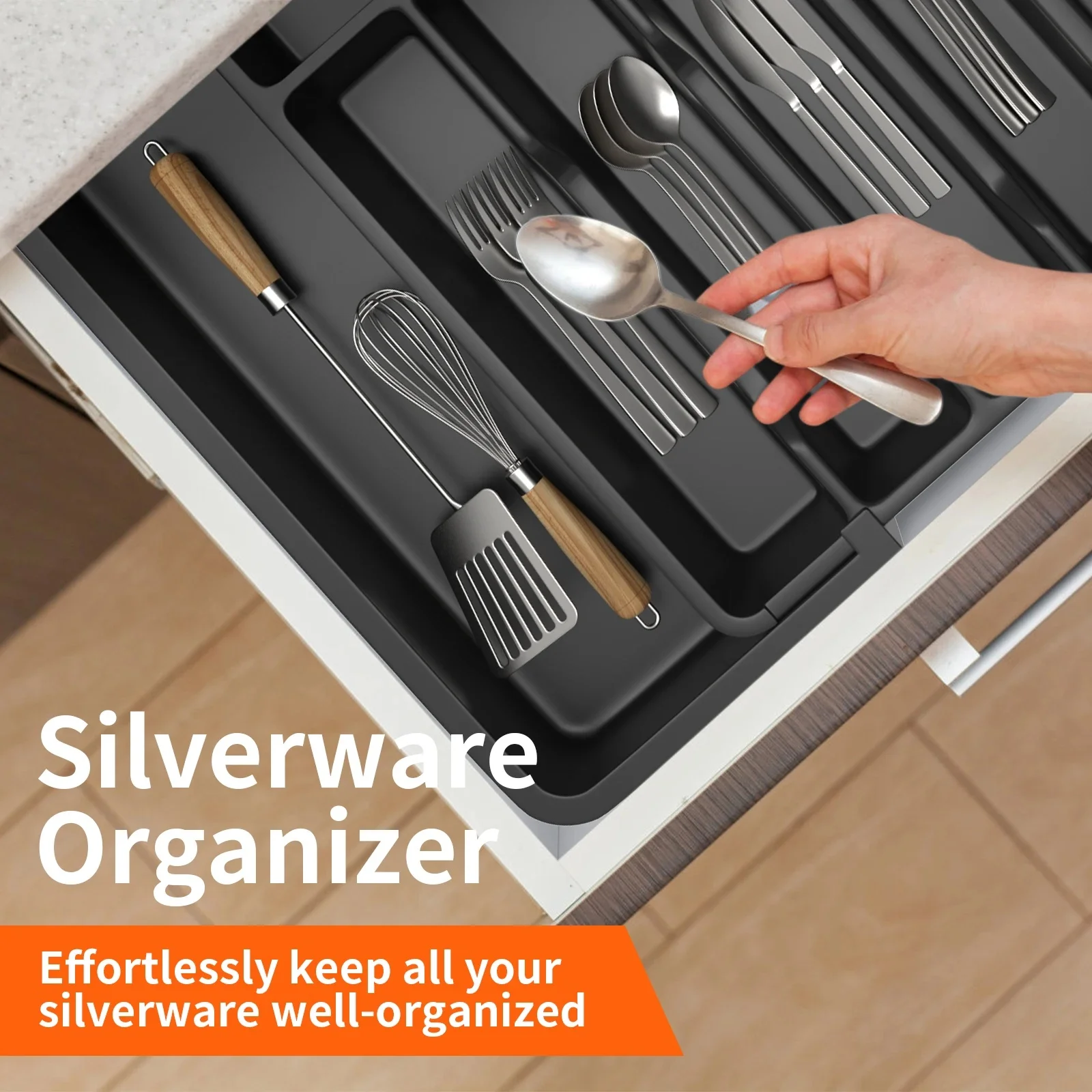 Silverware Forks Knives Drawer Organizer Expandable for Kitchen Utensils Holder Adjustable Cutlery Tray Dividers Easy to Clean