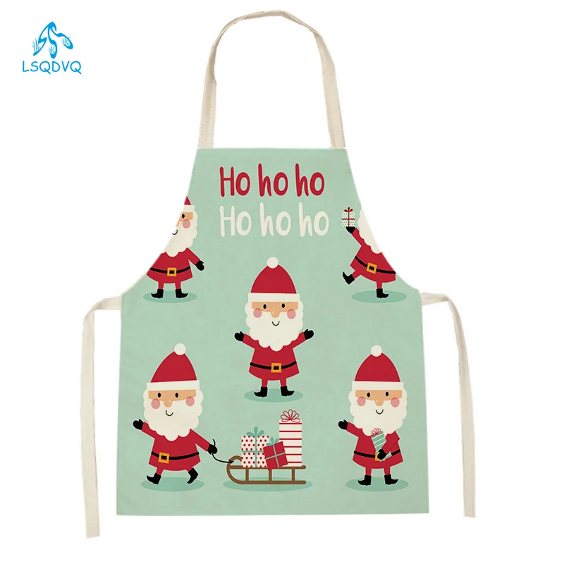 Home Cartoon Santa Claus Elk Snowman Tree Kitchen Apron Adult Kids Dinner Party Cooking Apron Snowflake Gift Baking Aprons