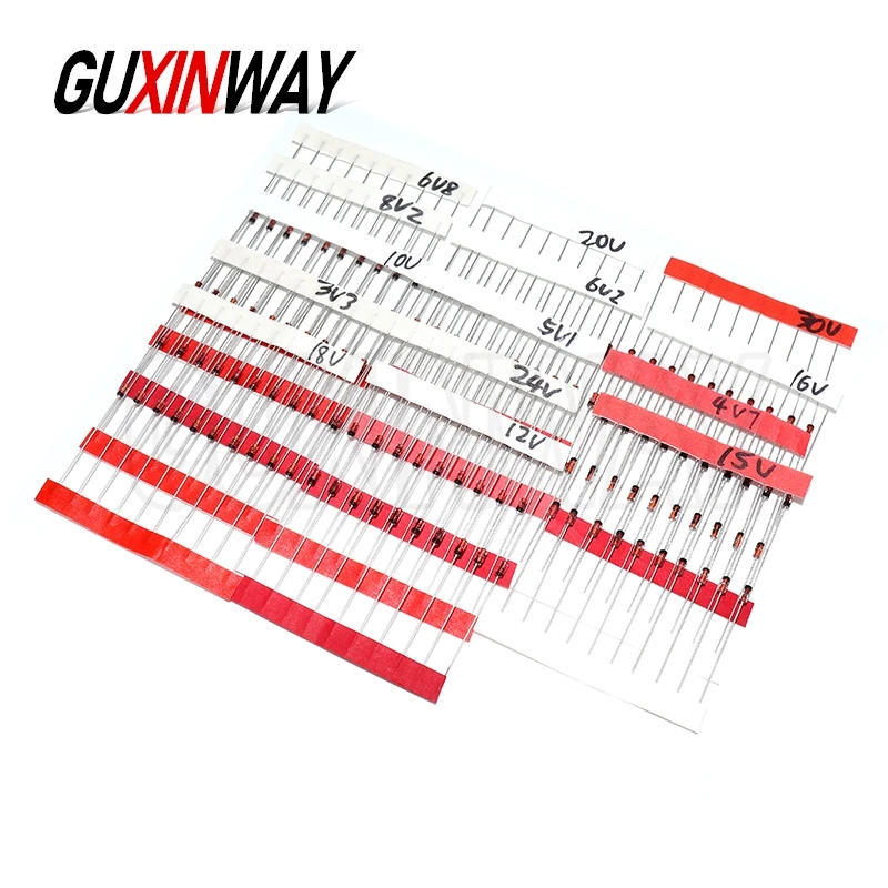 140pcs 1/2W Zener Diode Assorted Kit DO-35 0.5W 3.3V-30V 14Values Each 10pcs DIY Sample Set