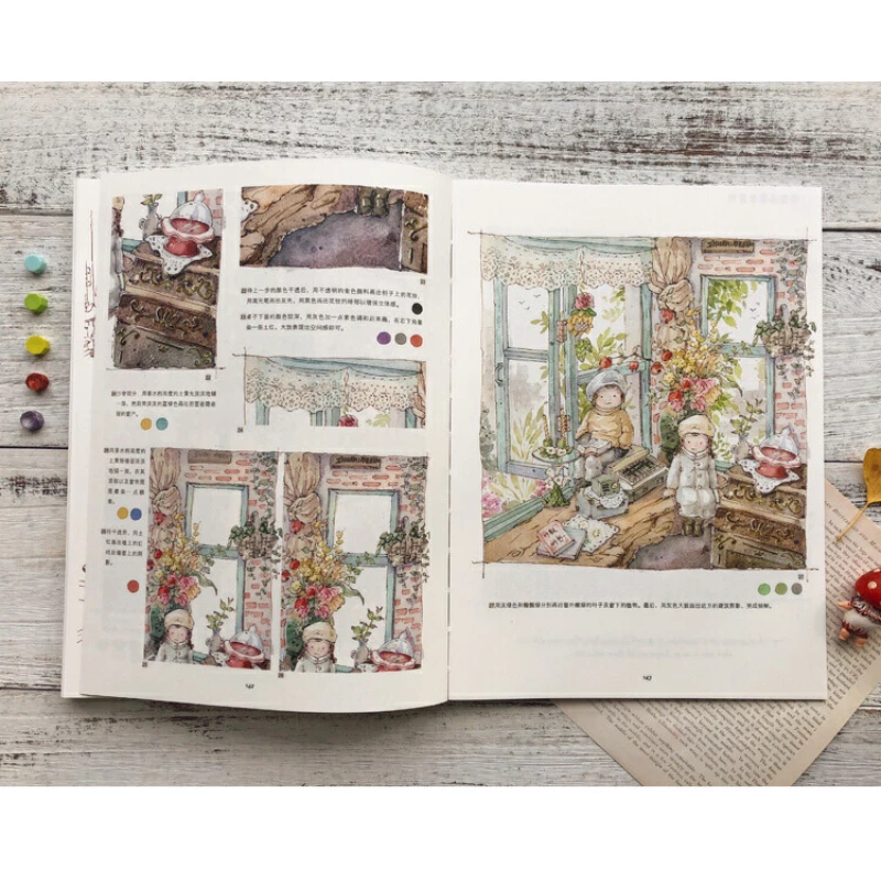 Aquarela Pintura Tutorial Livro Linha Draft Picture Album Ilustração Coleção Cópia Hand-painted Book Practice para Iniciantes