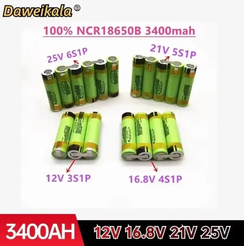 

Daweikala Original 100% NCR18650B 12V 16.8V 21V 25V battery, NCR18650B 3400mAh 20A battery, discharge current