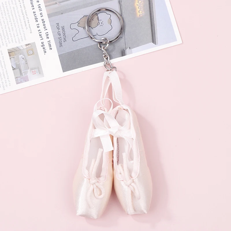 Cute Funny Pink Ballet Shoes Key Chain 7.5x2.7cm Girl Versatile Backpack Accessories Bag Keychain Pendants Birthday Gift Decor