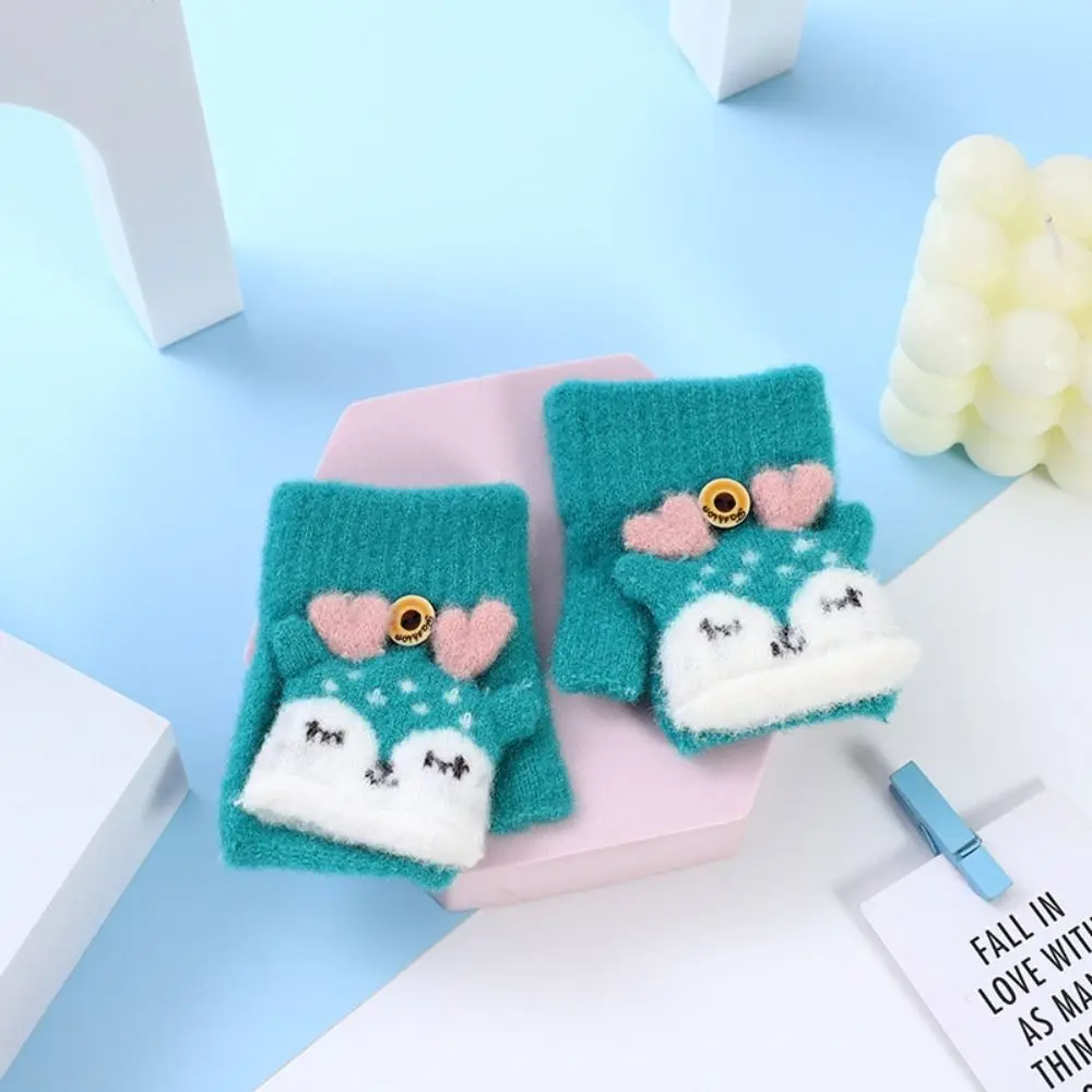 

Вязаные детские перчатки с героями мультфильмов, толстые вязаные варежки без пальцев, зимние перчатки без пальцев