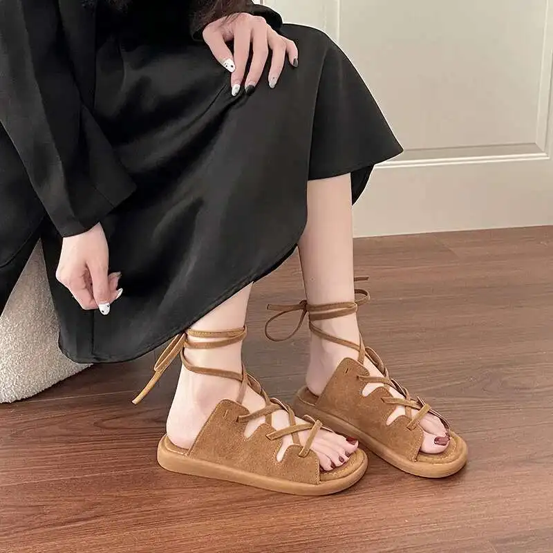 

Open Toe Strappy Sandals For Women 2025 Gladiator Shoes Vintage Luxury Summer Comfortable Elegant Woman Shoes Wholesale