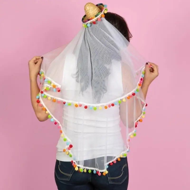 

Mexico Sombrero Hat with Veil for Women Bachelorette Party Veil Mini Straw Hat