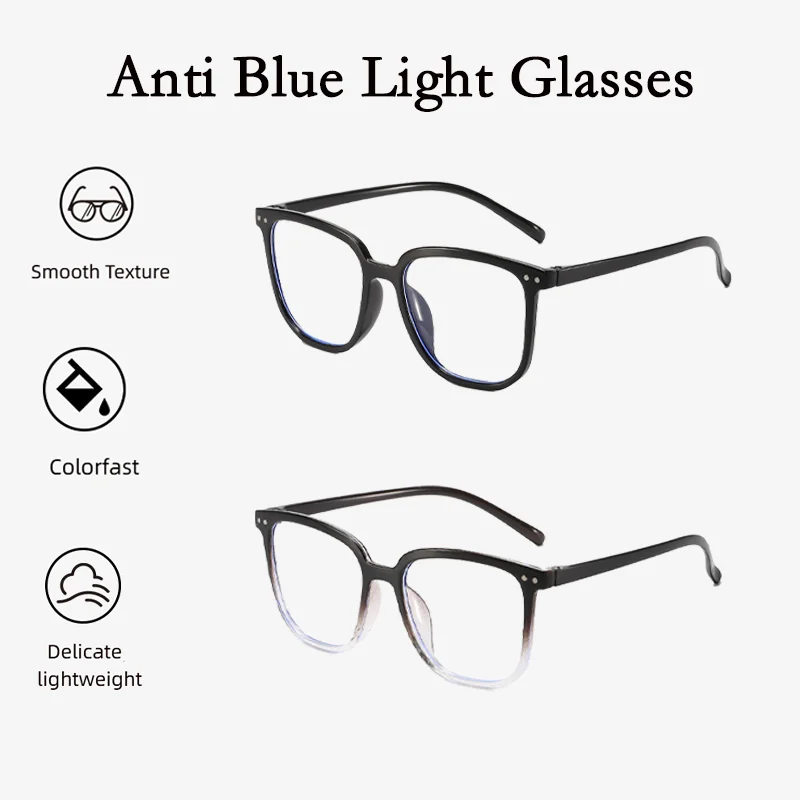 Classic Anti Blue Light Glasses Ultra Light Portable Women Eyeglasses High Quality Big Square Frame for Graduated and Worker