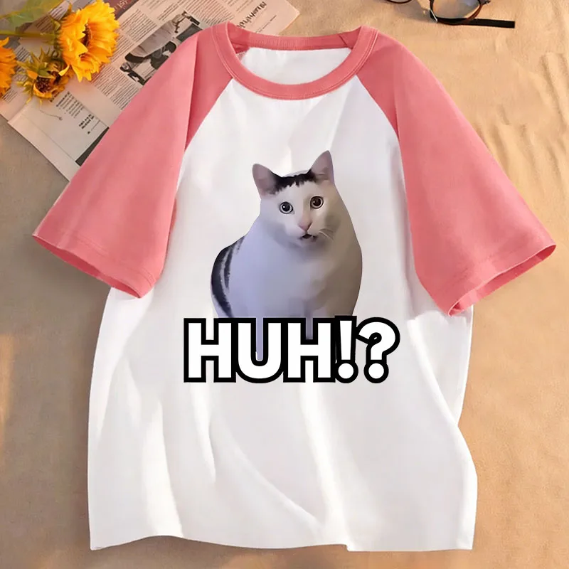 Meme Cat Saying Huh? T-Shirts Katzen-T-Shirt für Kinder, Harajuku-Kapuzenpullover für Jungen und Mädchen, Sommer, Frühling, lässiges Top-T-Shirt