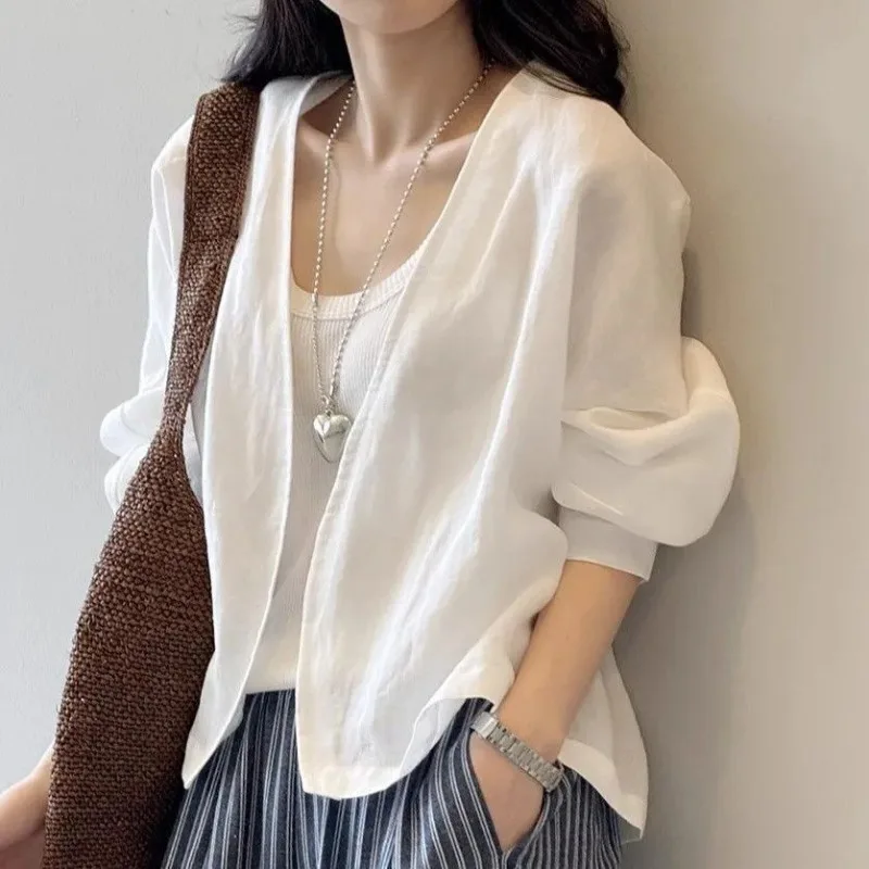 Jackets Women Summer Thin Design Breathable Solid Korean Style Sun-proof Simple All-match Fashion Open-stitch Clothes Mujer Soft