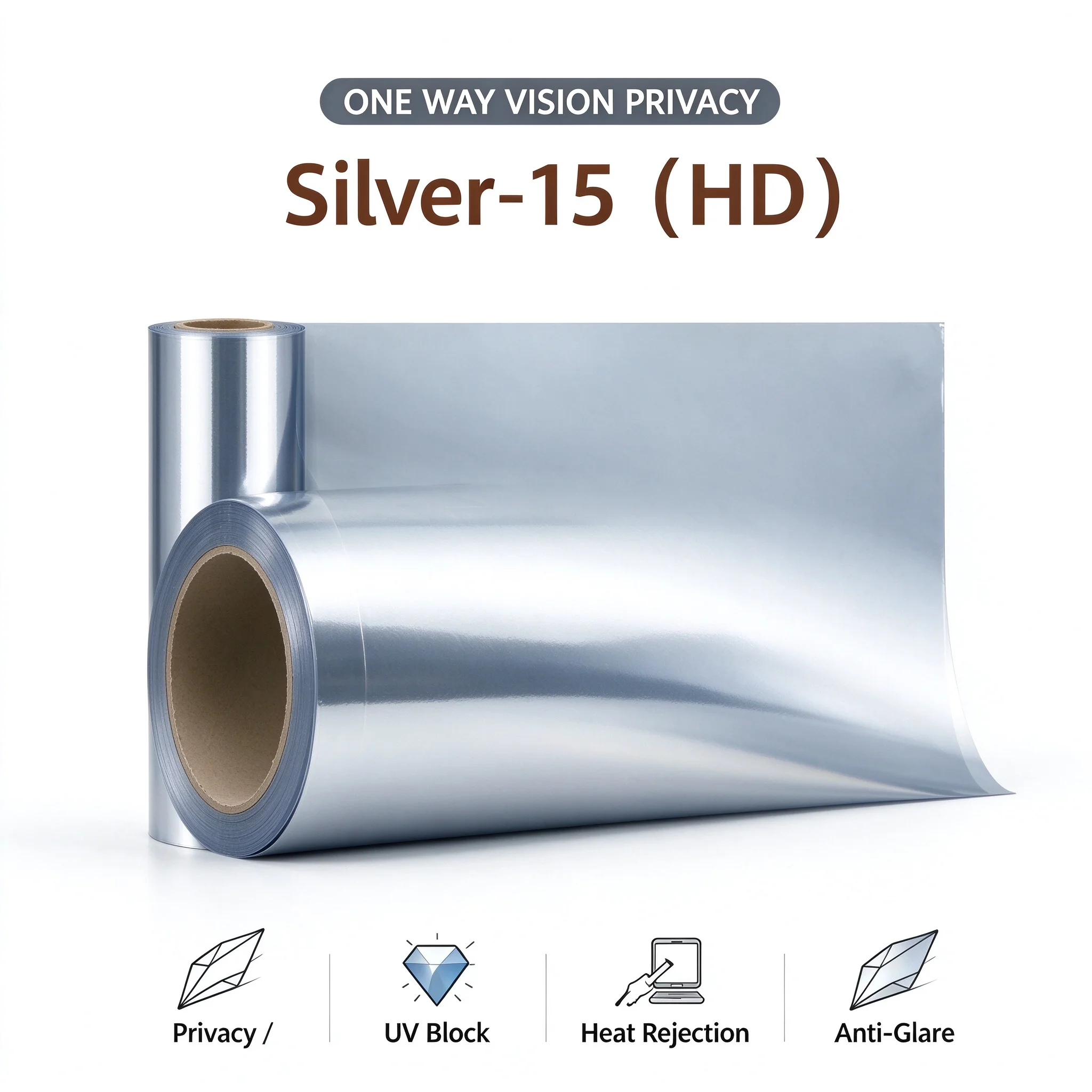 PET Silver 15 HD Privacy Window Film Roll One Way Vision Anti UV Heat Block Easy DIY Apply For Residential Office Auto Glass