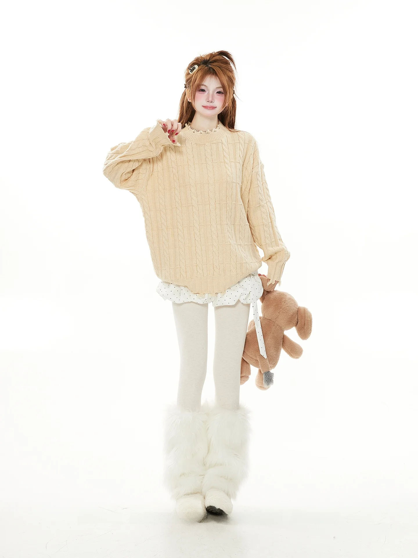 

Casual Loose Women's Knitted Sweater Spring Autumn Tassel Twist Design Comfortable Loose Fit Long Sve round Ne Top