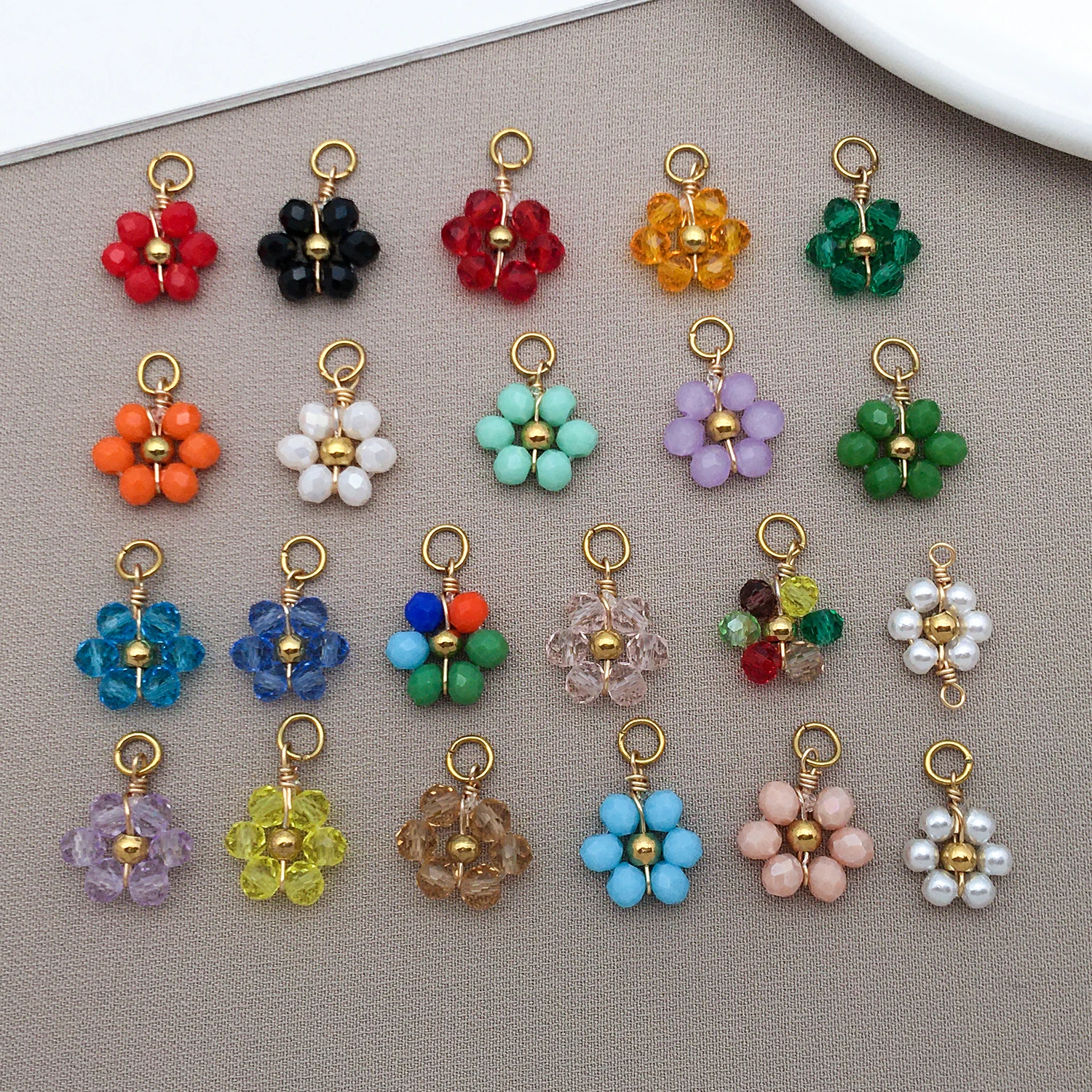 Breloques en perles de petite fleur en cristal, pendentifs avec connecteur en acier inoxydable pour boucles d'oreilles et colliers, fabrication de bijoux à faire soi-même, 10 pièces/lot