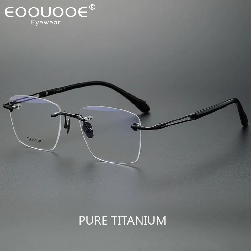 Pure Titanium High Quality Men Rimless Glasses With Diopter Optical Myopia Prescription Eyeglasses Photochromic Progressive Lens