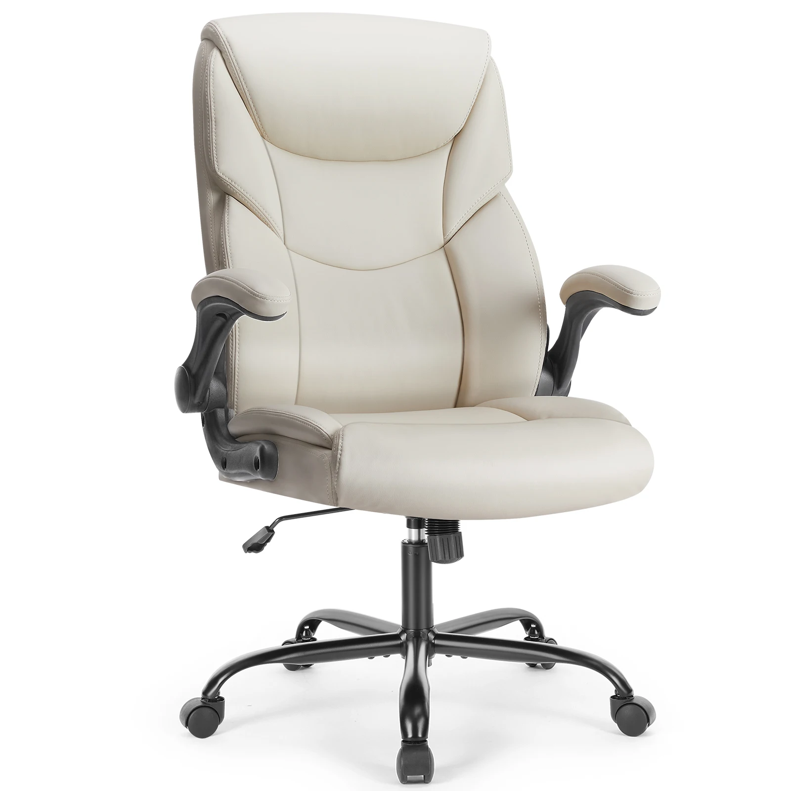 JHK Ergonomische bureaustoel Heavy Duty bureaustoel met opklapbare armen PU-leer Verstelbare draaibare rollende gamingstoel