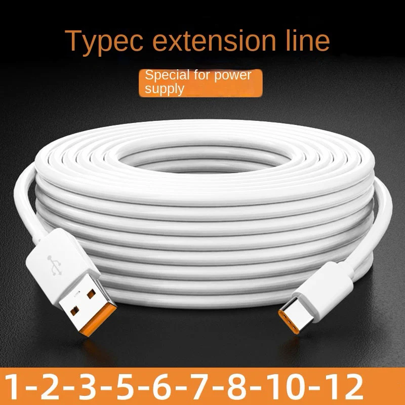 Cable de datos tipo C, dispositivo de cámara de monitoreo, Cable de carga, Cable de alimentación de carga tipo C ultralargo, 3M, 5M, 6M, 8M, 10M, 10M, 12M, 14M