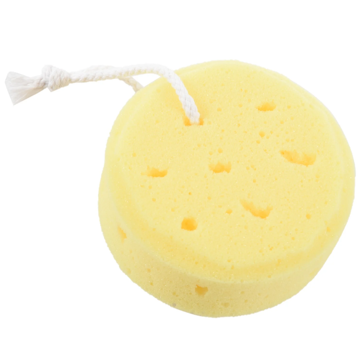 Yellow Round Bath Body Shower Soft Sponge w Hanging Loop