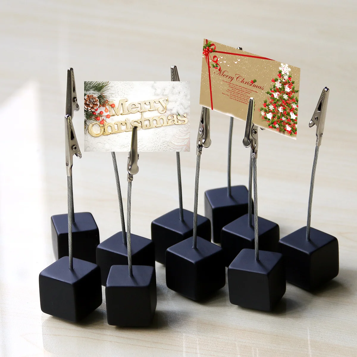 NUOLUX 10pcs Cube Base Memo Photo Holder Paper Note Clip Wedding Place Card Clamp Office Card Records fornito (nero)