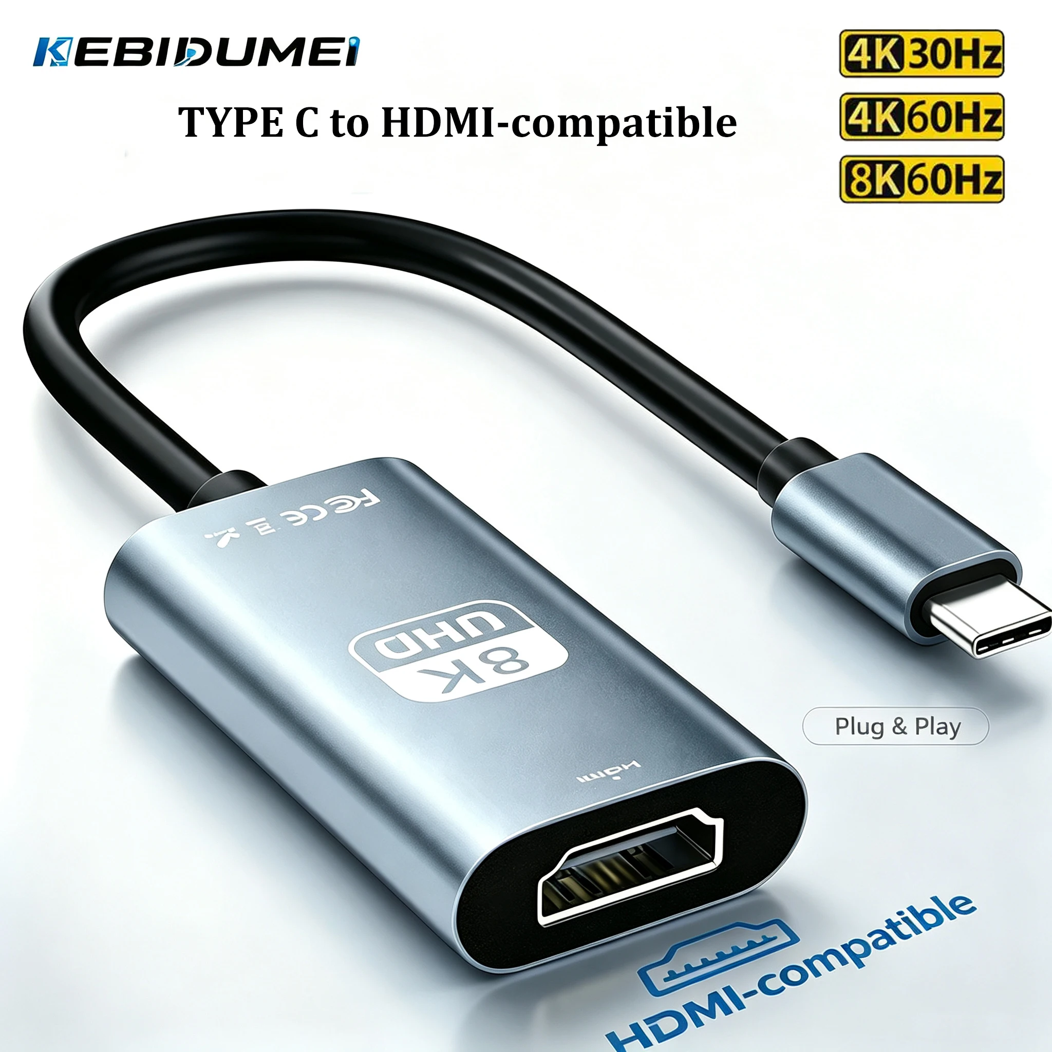 KEBIDUMEI 8K 4K 60Hz 30Hz USB-C zu HDMI-kompatibles Kabel Typ-C-Adapter HDTV-Konverterkabel für MacBook, Smartphones, PC, Laptop – Detail 1