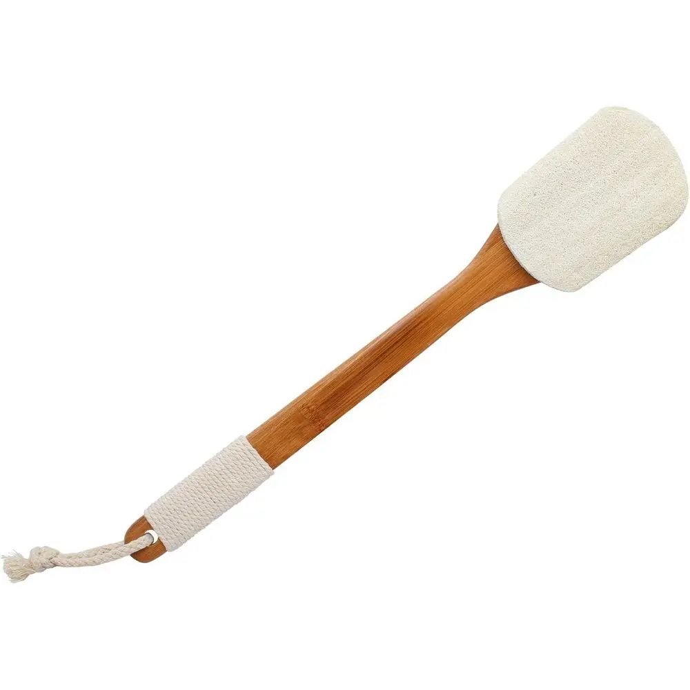 

100% Natural Exfoliating Loofah with Long Wooden Handle Shower Back Brush (Off-White (1 Pack))