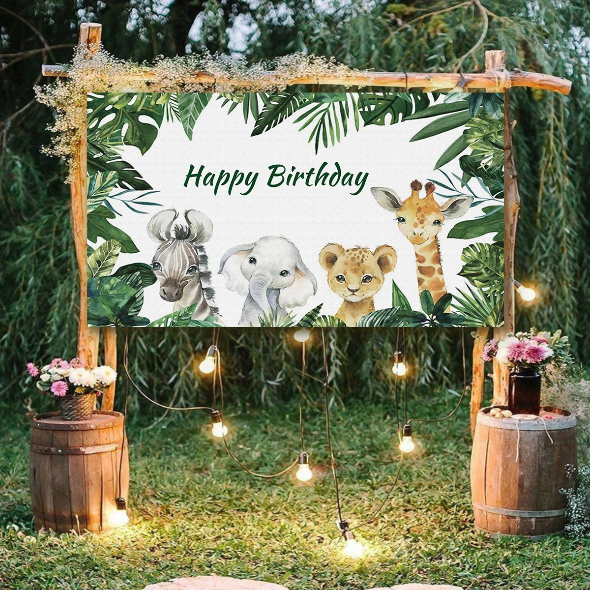 Jungle Birthday Banner Tropical Safari 1st Happy Birthday Party Decor Kids Wild One Birthday Party Supplies Baby Shower Decor