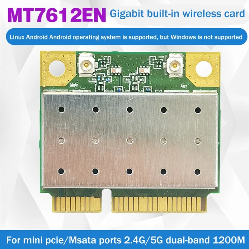 Placa de rede sem fio para Linux Android, Módulo WiFi, Banda Dupla, Gigabit, Mini PCIE, MT7612EN, 2.4G, 5G