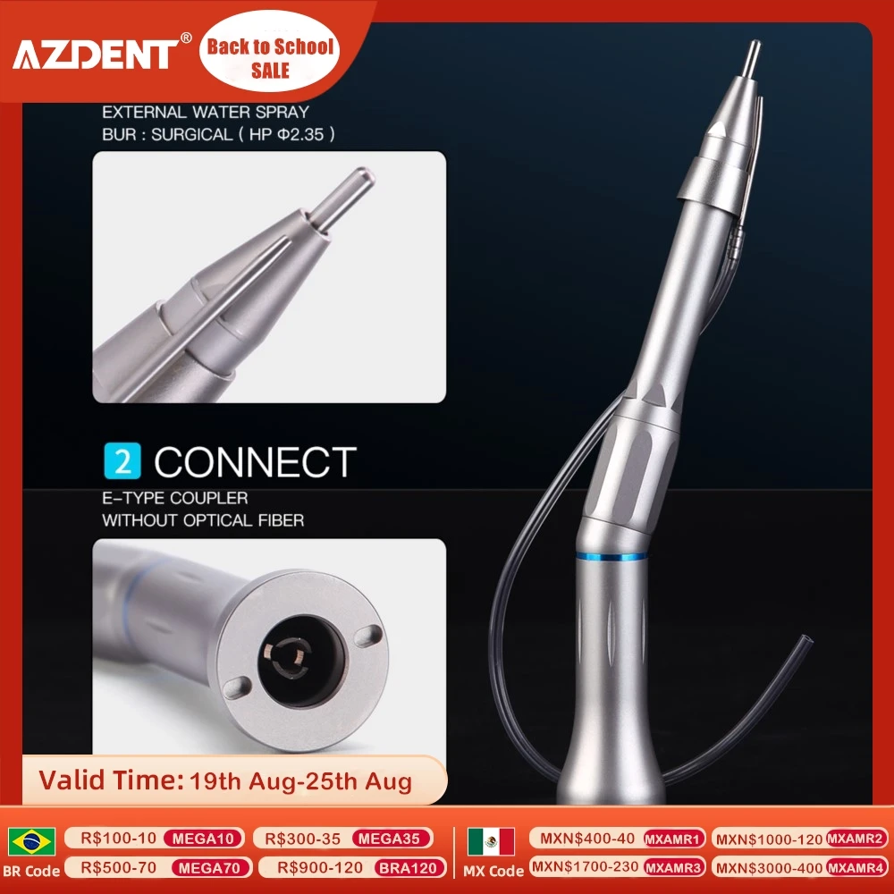 AZDENT Dental Micro Surgery Handpiece 20° Straight Nose Head Surgical Operation 1:1 Direct Drive External Spray Dentistry Tool