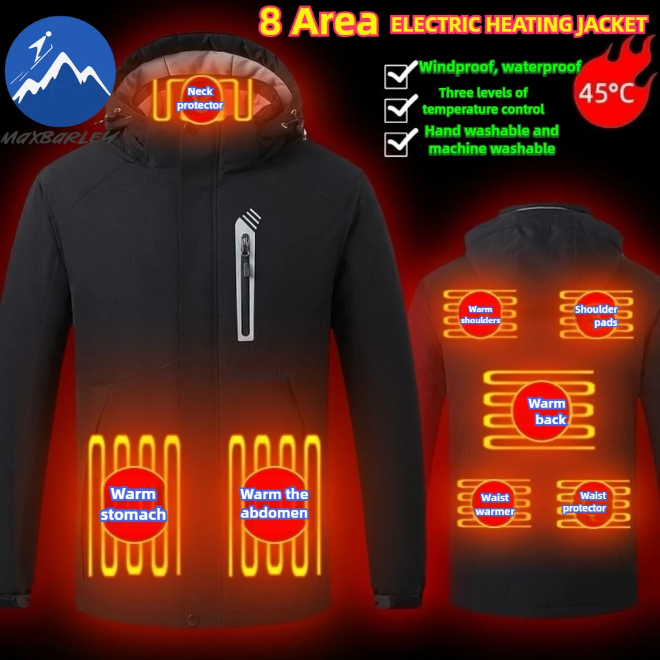 8 Areas Heated Jacket Men Waterproof Self Heating Clothing Women Warm Winter Padded Jacket Body Heated Windbreaker Snow Parkas