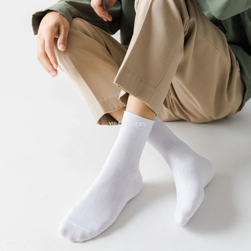 5 Pair New Men's Bamboo Fiber Socks High Quality Solid Color Long Business Men's Socks Fashionable Breathable Black Casual Socks