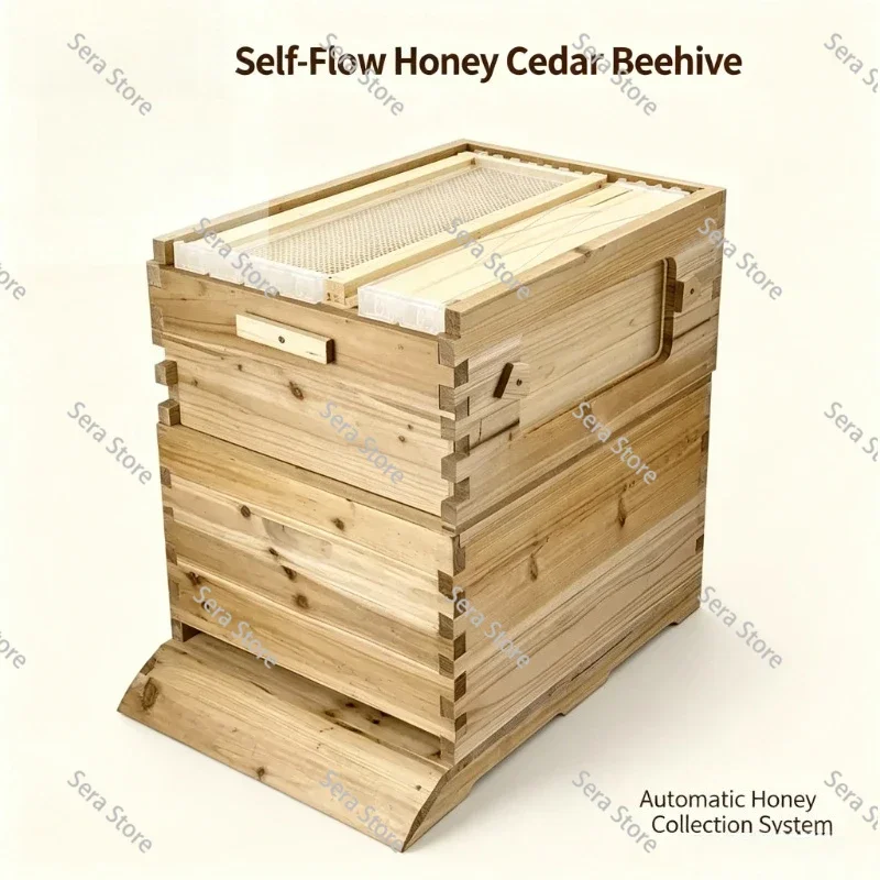 Apiculture Equipment Waxed Cedar Wood Flow Honey Hive Automatic Self-flow Beehive Box with 7 Plastic Flow Frames