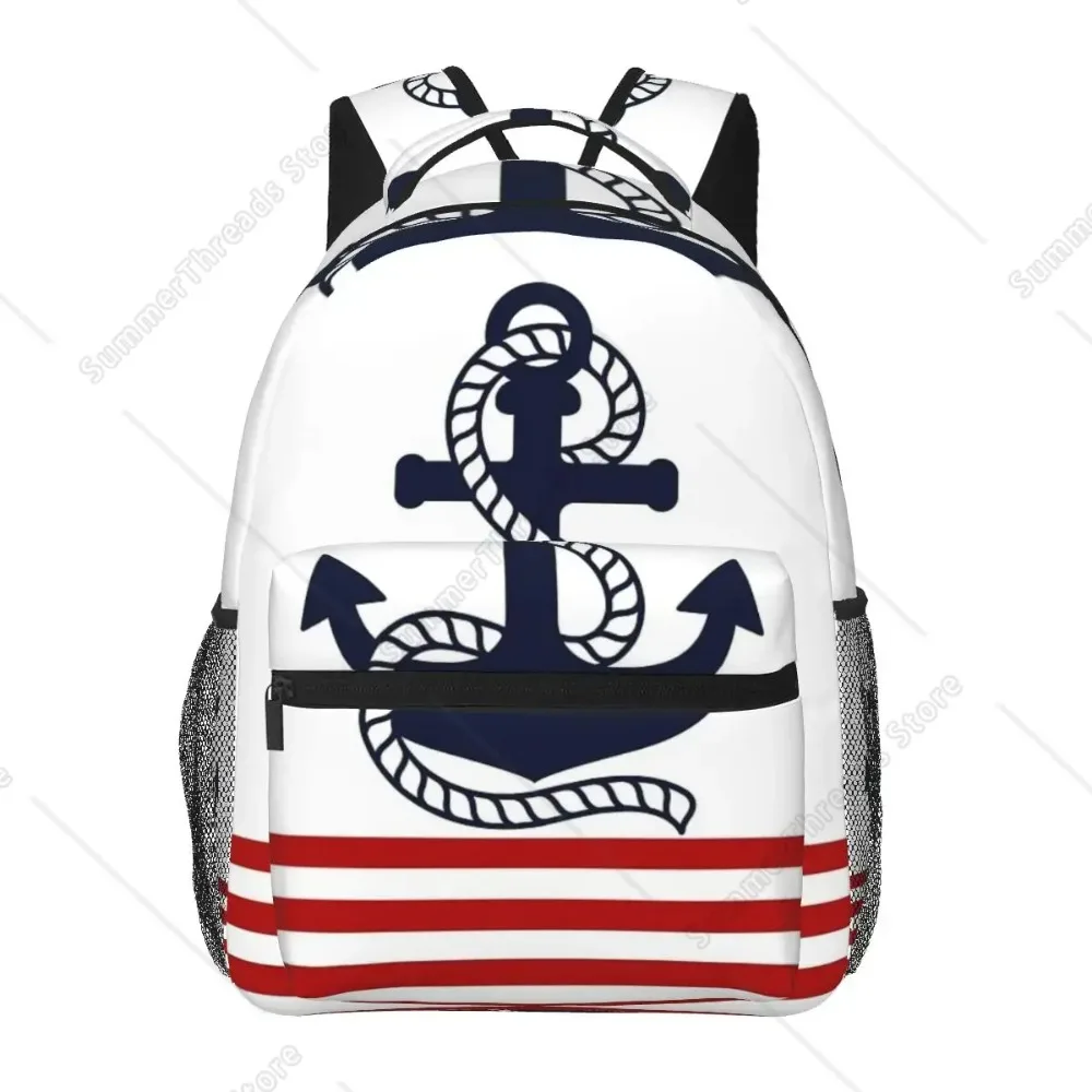 

Nautical Red And White Stripes Anchor Backpacks Boys Girls Bookbag Students School Bags Rucksack Shoulder Bag