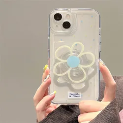 Cute Flower With Holder Phone Case For Samsung Galaxy S24 Ultra S23 S22 Plus S21 FE A15 A35 A55 A34 A54 A33 Air Cushion Cover