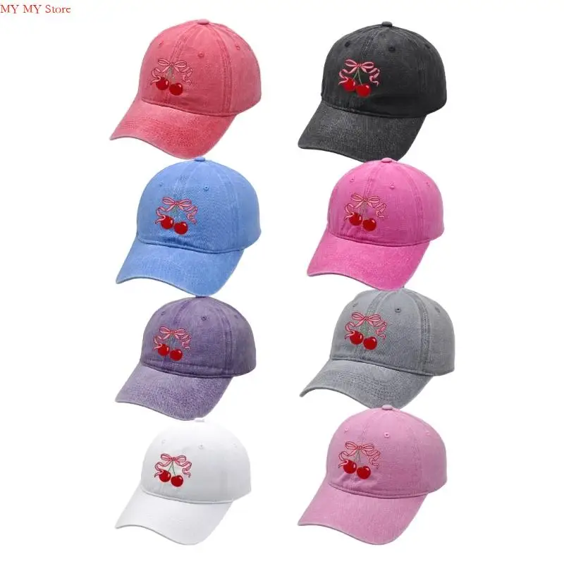 N1HE قبعة سائقي الشاحنات القطن تنفس مع الكرز Bowknot طباعة قابل للتعديل قبعات البيسبول للنساء فتاة التخييم في الهواء الطلق