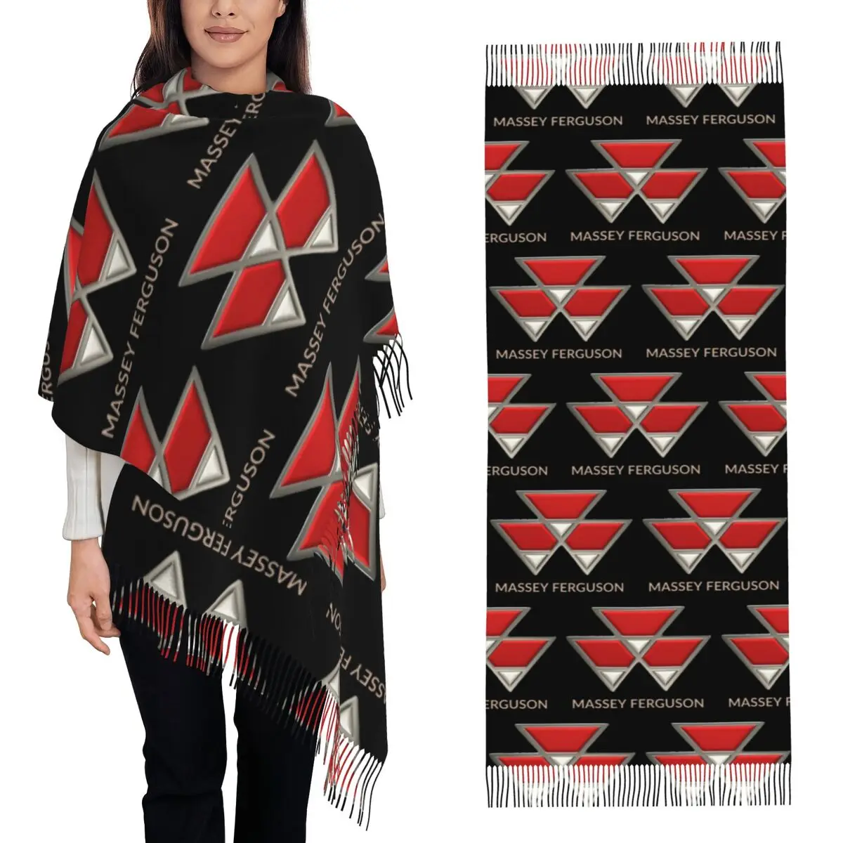 2025 Massey Ferguson Logo Scarf Tassel Scarves Women Soft Warm Shawls and Wraps Long Fall Winter Shawl Wrap