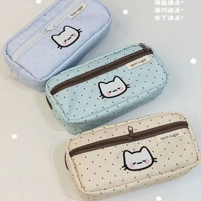 

Корейский стиль, пенал с котенком в горошек, милый дизайн с котом, органайзер для канцелярских принадлежностей, большая вместительная косметичка для школьного держателя ручек