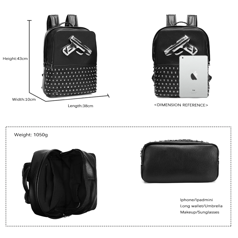 Annmouler Gun Shape Daypack Casual Men Mochila Stub Large Anti-theft Travel Bag Bolsa School Bags Punk Style Unisex Backpack