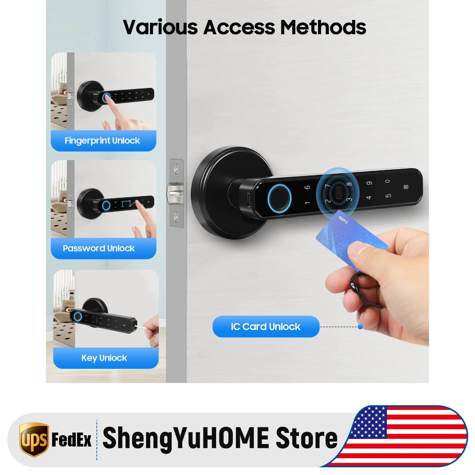 قفل باب ببصمة الإصبع، قفل مقبض الباب الذكي مع لوحة مفاتيح ومفتاح، قفل إلكتروني بيومتري للمنزل والشقة والمكتب والفندق