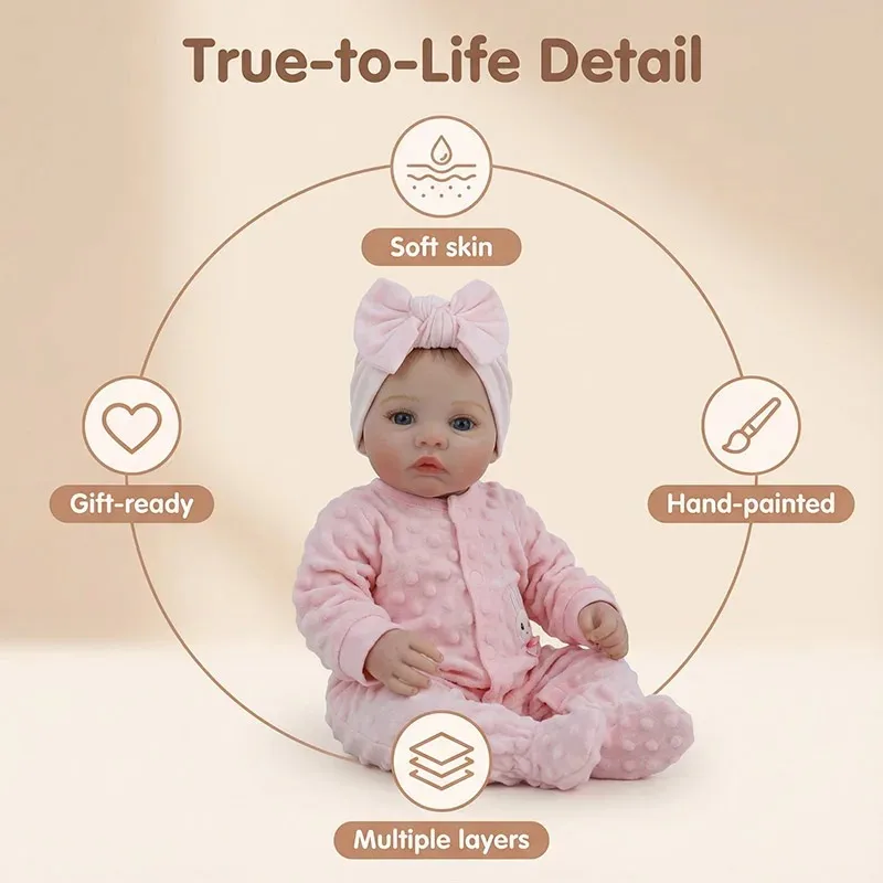 ตุ๊กตาเด็กผู้หญิงรีบอร์น 45 ซม. รุ่น Meadow เหมือนจริง น่ากอด ตัวทำจากผ้าฝ้ายเนื้อนุ่ม