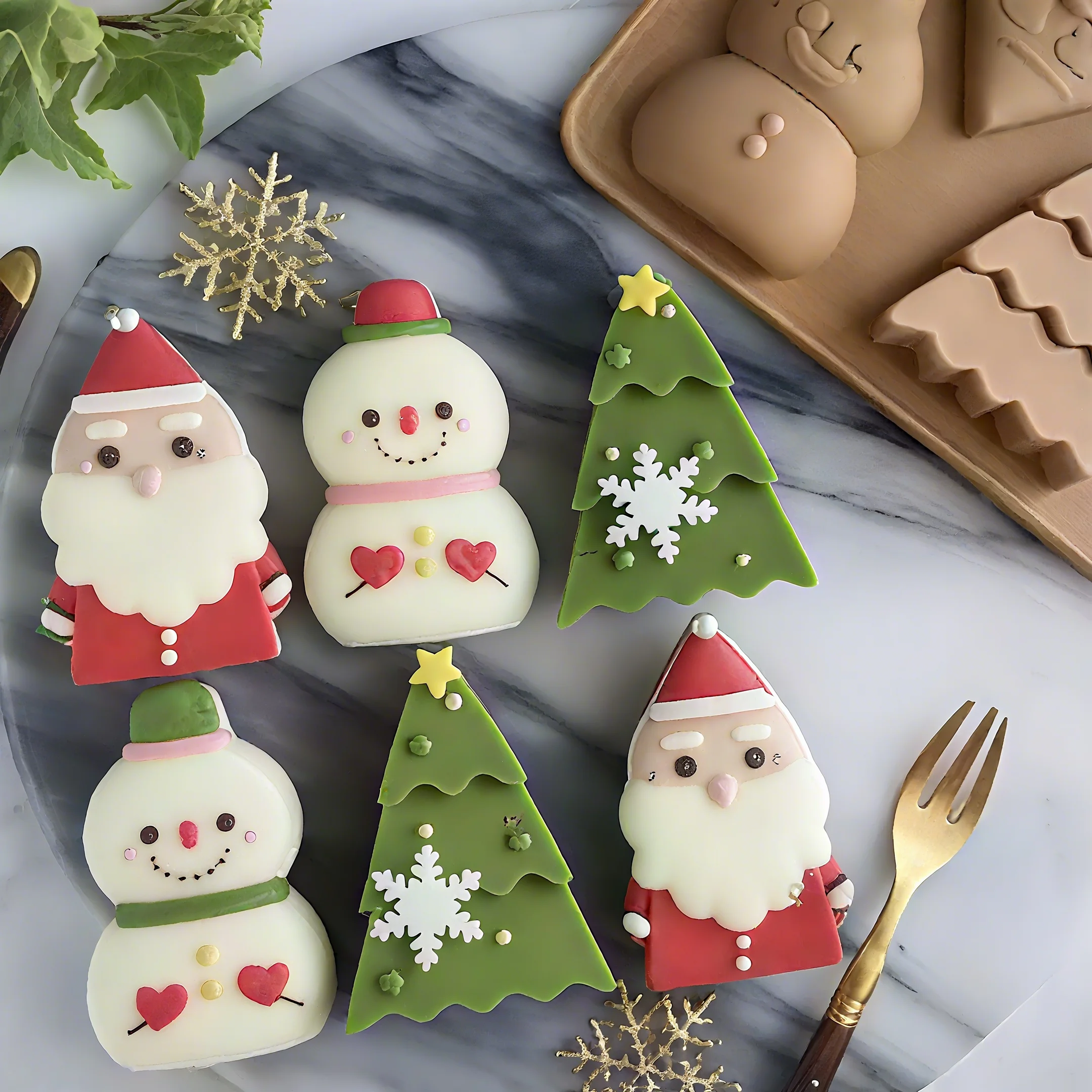 Christmas Tree & Snowman Silicone Mold Set Cake Decorating Tools for Pastry Pudding Chocolate Baking DIY Xmas Soap Mould