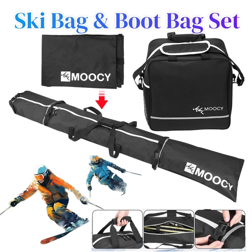 2P Ski Bag and Ski Boot Bag Combo Ski Bags for Air Travel Ski Carrier Bag Boot Pouch Ski and Boot Travel Kit for Adults Children