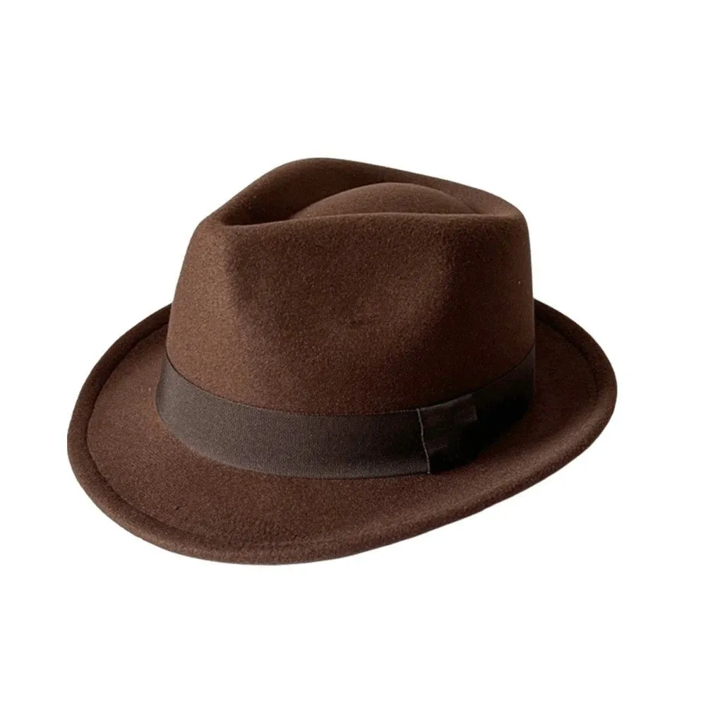 Gentleman Hat Classic Fedora Hat Vintage All Match Trilby Cap Elegant Soft Wool Felt Hat Men / Women